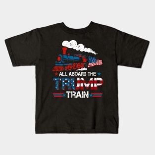 All Aboard the Trump Train 2020 American Flag Reelect 45 Kids T-Shirt